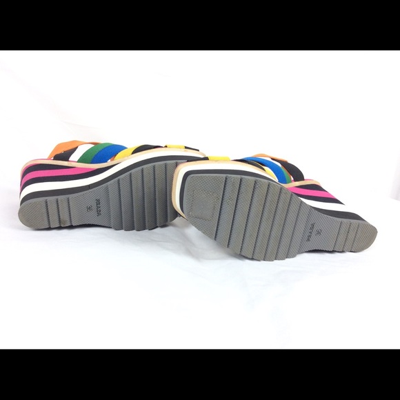 Prada elastic Stripe wedge sandals color block 6 - Picture 7 of 8